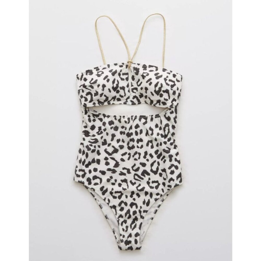 Aerie‎ Leopard Keyhole Bandeau One-Piece Cheeky Swimsuit in Soft Muslin XS